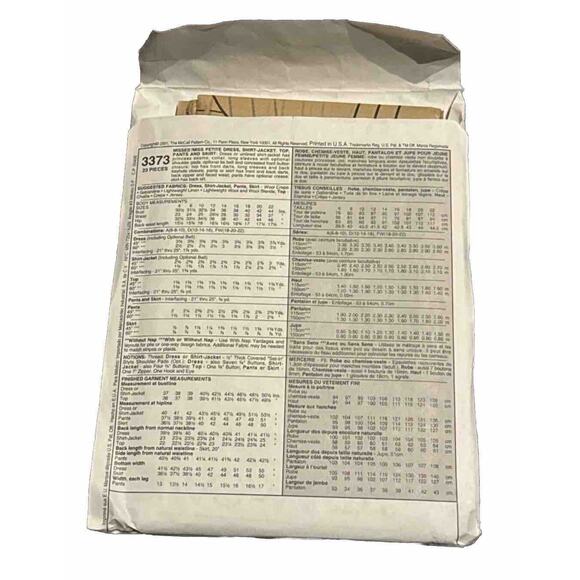 McCall's #3373 Misses' Petite Dress Shirt Jacket Top Pants Ski Size(12-16) UNCUT - Picture 3 of 3